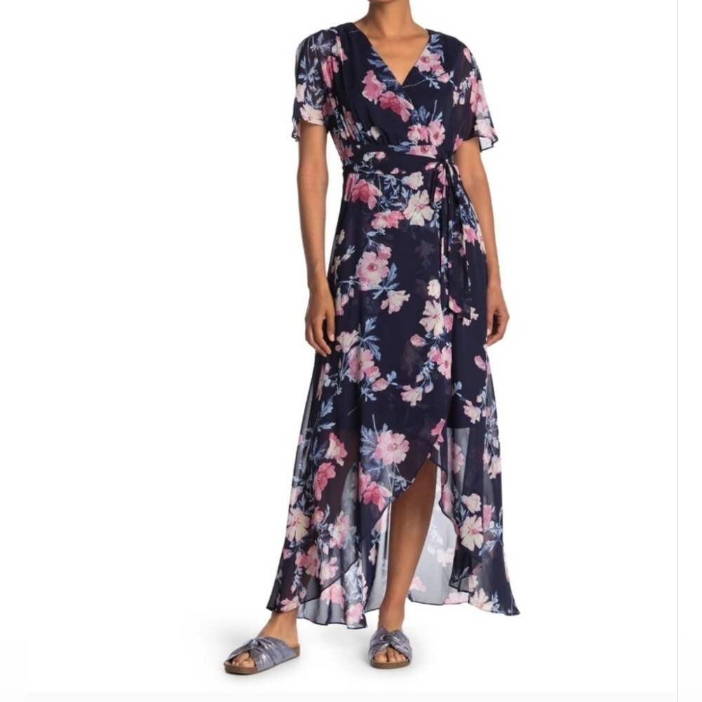 Eliza J Navy Floral High Low Dress